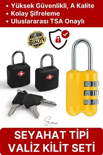 Premium Seyahat Tipi Şifreli TSA Onaylı Kırılmaz Çelik Bagaj Valiz Çanta Dolap Asma Kilit seti