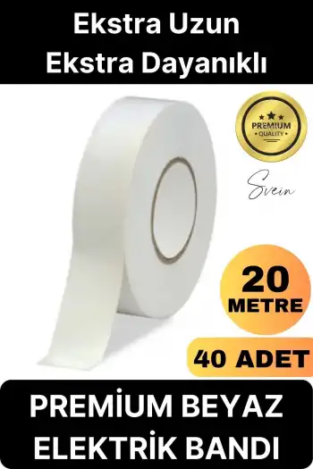 40 Ad. Premium Kalite 20 Mt Kablo Yalıtım PVC Elektrik Bandı Dayanıklı Sızdırmaz Koruma Bant Beyaz