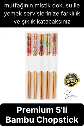 Premium Bambu 5li Kaymaz Yıkanabilir Desenli Çin Yemek Çubuğu Uzakdoğu Asya Mutfağı Chopstick Set