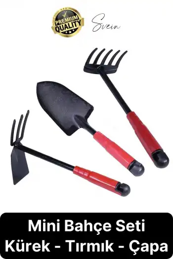 Premium 3lü Bahçe Seti Kürek Çapa Tırmık Meyve Sebze Bitki Ekim El Aleti Bağ Tarım Aracı Ekipmanı