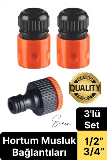 3lü Hortum Musluk Bağlantı Seti 1/2” - 3/4” Otomatik Kopmaz Çıkmaz Kırılmaz Dayanıklı Bahçe Sulama