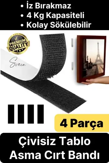 Premium Çivisiz Resim Çerçeve İz Bırakmaz Sökülebilen Tablo Asma Bandı 4lü Set Cırt Bant Yapışkan