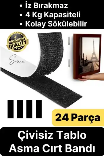 Premium Çivisiz Resim Çerçeve İz Bırakmaz Sökülebilen Tablo Asma Bandı 24lü Set Cırt Bant Yapışkan