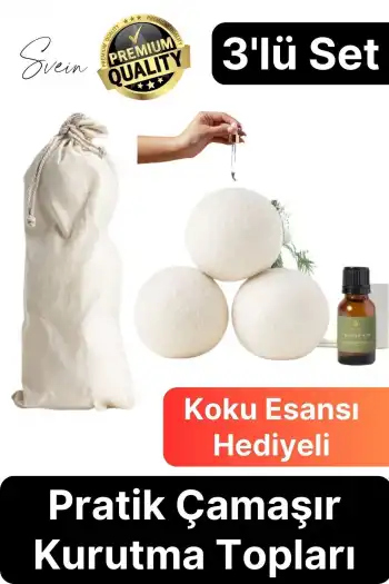 3lü Premium Hediye Kokulu Yün Keçe Çamaşır Kurutma Topu Seti Esans Yağı Koku Doğal Yumuşatıcı