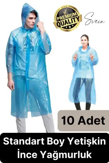 10lu Taşınabilir Kadın Erkek Unisex Yağmurluk Su Geçirmez Kullanımlık Kamp Yürüyüş Kapşonlu