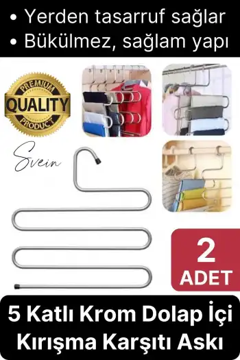 2 Adet Metal Dolap İçi Krom Pantolon Pantolon Akıllı Askılık 5li Taşır Çoklu Katlı Kırışma Karşıtı