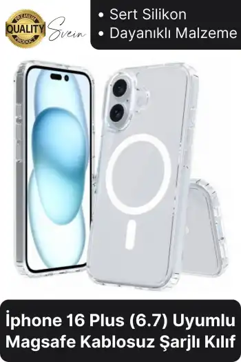 Premium Apple İphone 16 Plus 6.7 inç Uyumlu Kablosuz Şarj Destekli Sert Silikon Şeffaf Kılıf Magsafe