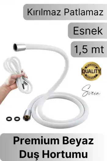 Premium 1,5 mt Beyaz 360 Derece Dönebilen Kıvrılmayan Esnek Yumuşak Silikon Patlamaz Duş Hortumları