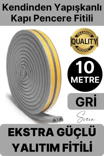 1. Sınıf Gri Kapı Pencere Soğuk Toz Geçirmez İzolasyon Fitili Yapışkanlı Isı Yalıtım 2x5=10 mt