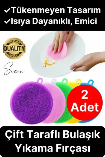 Pratik 2li Tükenmeyen Silikon Bulaşık Yıkama Fırçası Isıya Dayanıklı Su Emici Sünger Yuvarlak