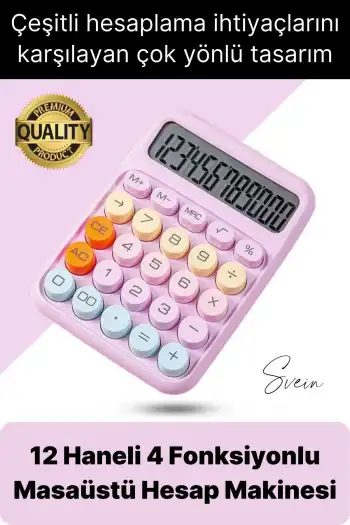 4 Fonksiyonlu Renkli Hesap Makinesi 12 Haneli Yuvarlak Tuşlu Şirin Masaüstü Ofis Kompakt