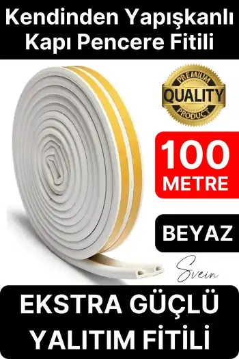 Kalın Kauçuk 2x50=100 Mt Ekstra Uzun Beyaz Kapı Pencere Fitili Soğuk Koruyucu Geçirmez İzolasyon