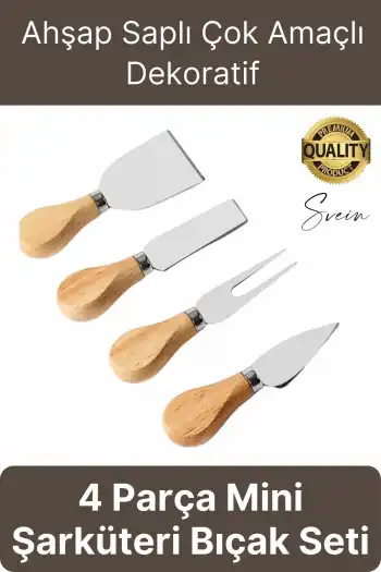Bambu Saplı 4lü Mini Şarküteri Bıçakları Servis Sunumluk Peynir ve Ekmek Kesimi İçin Spatula Seti