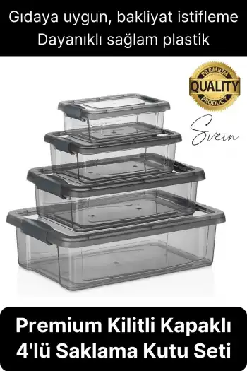 Premium Organizer 4lü Plastik Erzak Gıda Saklama Kabı Seti İç İçe Kilitli İstifleme Yer Tasarrufu