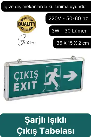 Cata Işıklı Çift Yönlü Acil Çıkış Exit Tabelası Şarjlı Yönlendirme Güvenli Parlayan Uyarı Levhası