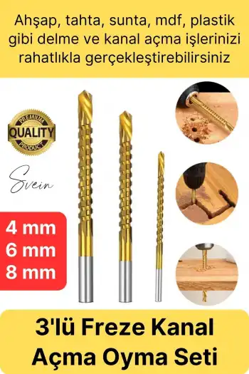 Premium Çok Amaçlı 3lü Freze Matkap Uç Seti Ahşap Tahta Delme Titanyum Kanal Açma Sunta Mdf Oyma