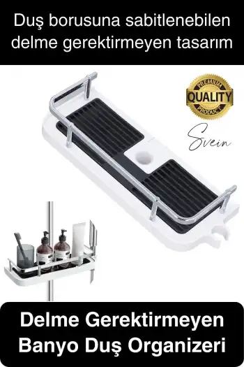 Dayanıklı Plastik Beyaz Banyo Duş Rafı Organizer Delme Gerektirmez Sabun Şampuan Düzenleyici