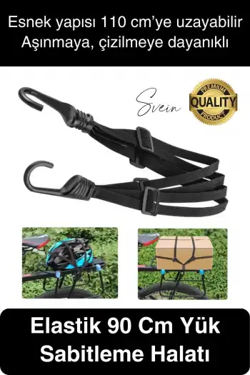 Premium 90 cm Esnek Kancalı Bagaj Halatı Yük Bağlama Taşıma Aşınmaz Kopmaz Dayanıklı Siyah Lastik