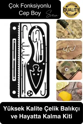 Paslanmaz Çelik Çok Fonksiyonlu İşlevsel Balıkçı Kiti Hayatta Kalma Balık Tutma Olta Uç Seti Cep Boy