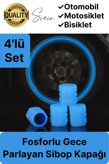 Özel Üretim Mavi Fosforlu Sibop Kapağı 4 Set Tüm Araçlarla Uyumlu Gece Parlayan Sibob Jant Tekerlek