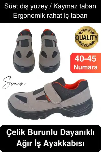 Çelik Burunlu Süet Deri İş Ayakkabısı Rahat Konforlu Hafif Ergonomik Cırtlı Nefes Alabilen Güvenli