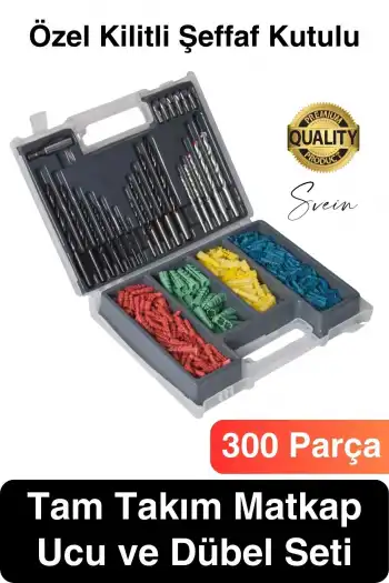 Premium 300 Parça Matkap Ucu ve Dübel Seti Sabitleme Tamir Montaj Delik Delme Ful Takım Çantası Kutu