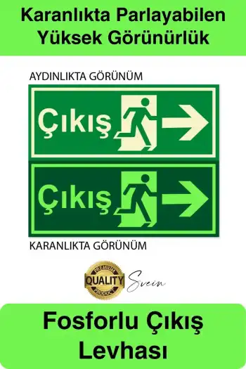 Karanlıkta Parlayan Fosforlu Acil Çıkış Yönlendirme Tabelası Aşağı Ok Levha Kaçış Yolu 30x10 cm