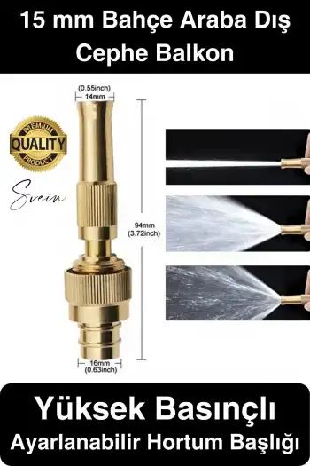 Yüksek Basınçlı Tazyikli Ayarlanabilir Hortum Başlığı Bahçe Sulama Araba Yıkama Güverte Dış Cephe