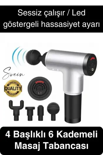 4 Başlıklı Titreşimli Yoğurmalı 6 Fonksiyonlu Masaj Aleti Tabancası Darbeli Sporcu Kas Rahatlatıcı