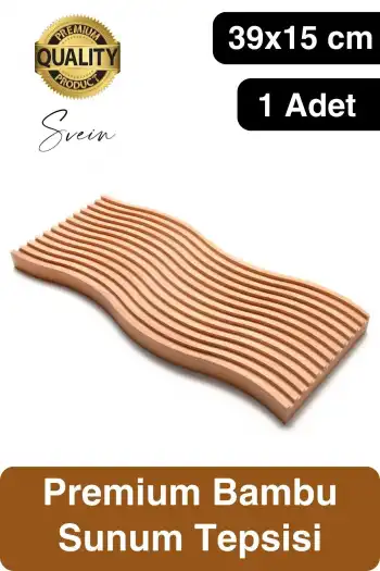 Premium Çok Amaçlı Diktörtgen Çift Taraflı Düz Dalgalı Oyuk Desenli Ahşap Bambu Sunum Tepsi 39x15 cm