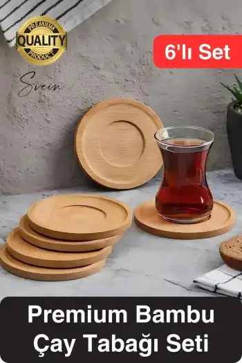 6lı Bambu Ahşap Çay Tabağı Altlığı Seti Kahve Yuvarlak Fincan Kupa Bardak Sunum Takımı Yıkanabilir