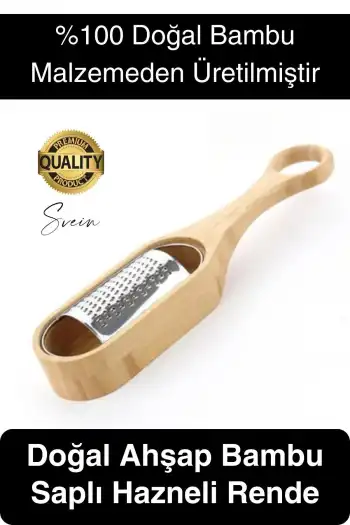 Doğal Ahşap Bambu Saplı Hazneli Rende Peynir Limon Zencefil Sarımsak El Rendesi Asma Sap