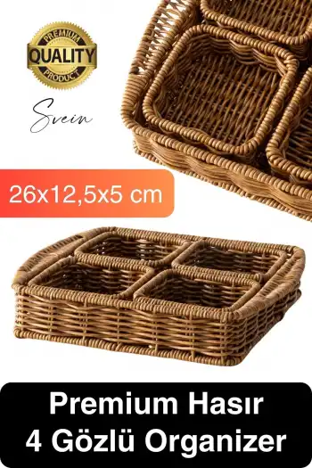 Benzersiz El Yapımı Hasır Dokuma Saklama Sepeti 4 Bölmeli Kozmetik Organizer Masaüstü Düzenleyici