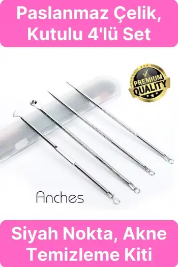 Siyah Nokta Akne Temizleyici Giderici Çıkarıcı Cilt Bakım 4lü Set Kutulu Yağ bezesi Sivilce İğnesi
