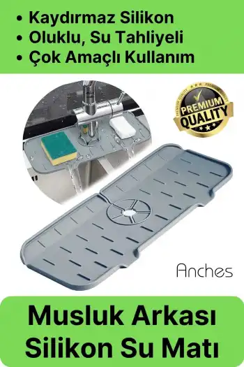 Mutfak Banyo Lavabo Silikon Musluk Arkası Mat Oluklu Su Tutucu Tezgah Üstü Bulaşık Kurutma Pedi