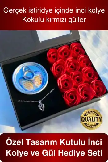 14 Şubat Özel Gün Sevgiliye Kutulu İnci Kolye Seti Arkadaşa Anneye Hediye Gül İstiridye Seti Tasarım