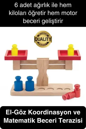 Premium Ahşap Eğitici Öğretici Motor Beceri ve Zeka Geliştiren Çocuk Oyunu Oyuncak Seti Terazi