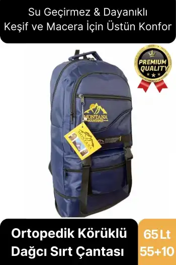 65 Lt Ortopedik Dayanıklı Büyük Boy Çok Gözlü Su Geçirmez Körüklü Kamp Trekking Outdoor Sırt Çantası