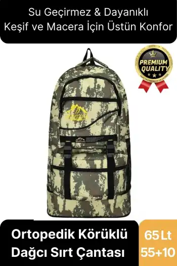 65 Lt Ortopedik Dayanıklı Büyük Boy Çok Gözlü Su Geçirmez Körüklü Kamp Trekking Outdoor Sırt Çantası