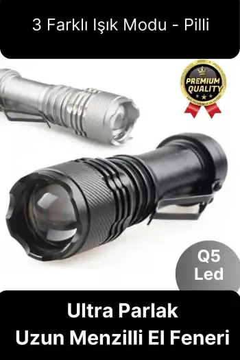 3 Fonksiyonlu Q5 Led Ultra Parlak Uzun Menzilli Pilli Yüksek Işık Gücüyle Acil Durum Kamp El Feneri