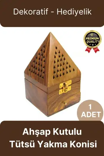 Özel Tasarım Dekoratif Hediyelik Piramit Şekli El Yapımı Ahşap Kutulu Tütsü Yakma Konisi