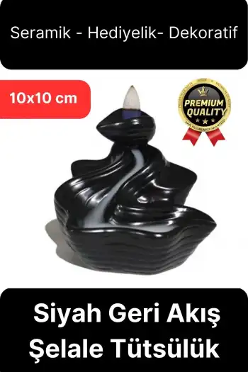 Özel Tasarım Seramik Siyah Geri Akış Şelale Tütsülük Buhardanlık Dekoratif El Yapımı Hediyelik Biblo