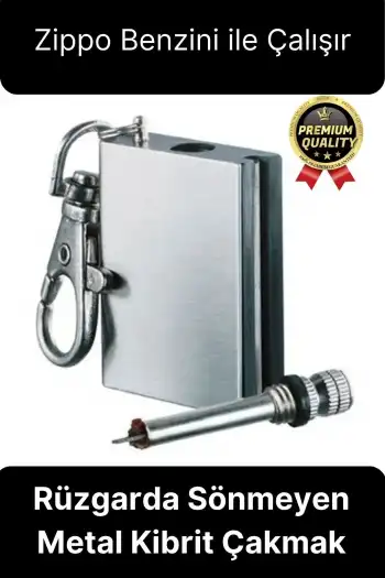 Benzinle Çalışan Rüzgarda Sönmeyen ve Taşınabilir Şık Anahtarlık Tasarım Metal Kibrit Çakmak Kamp