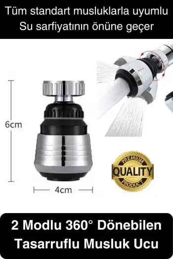 Premium 2 Modlu 360° Dönebilen Perlatör Başlığı Mutfak Lavabo Su Tasarrufu Musluk Ucu Şık Tasarım