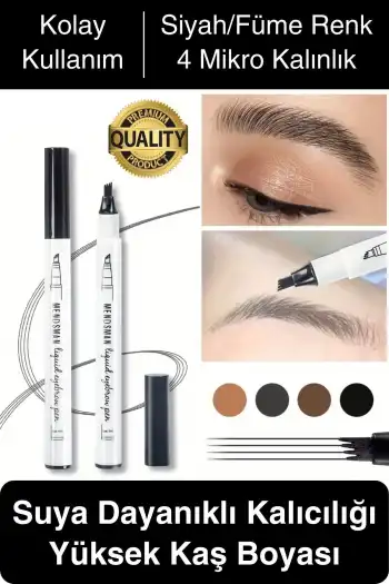 Premium Suya Dayanıklı Kalıcılığı Yüksek Kaş Rimeli Boyası 4 Mikro Uç Şekil Verme Makyaj Kalemi