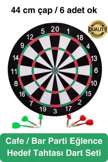 Premium 44 cm Dart Tahtası Seti Metal Uçlu 6 Ok Parti Eğlence Cafe Hediye Hobi Oyun Aktivite Her Yaş