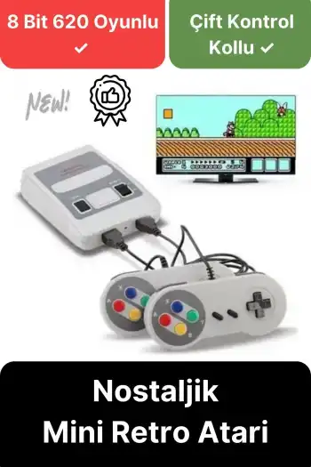 Premium HD Klasik 8 Bit 620 Oyunlu Televizyon Çift 2 Kontrol Kollu Nostalji Super Mini Retro Atari