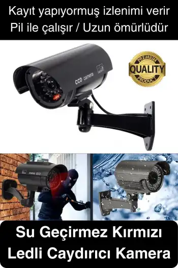 Gece Görüşlü Pilli Kırmızı Ledli Su Geçirmez Ev Bahçe İş Yeri Ofis Caydırıcı Güvenlik Kamerası