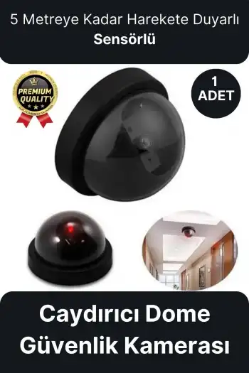 Deluxe 5 Metre Harekete Duyarlı Pilli Yanıp Sönen Kırmızı Işıklı Caydırıcı Dome Güvenlik Kamerası