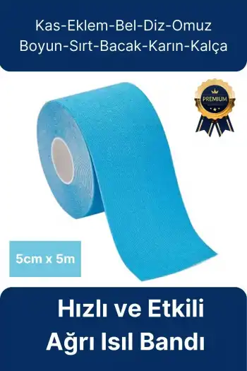 Hızlı Etkili Mavi Bel Diz Omuz Boyun Sırt Bacak Kas Eklem Kinezyo Ağrı IsıI Bandı 5cm x 5m
